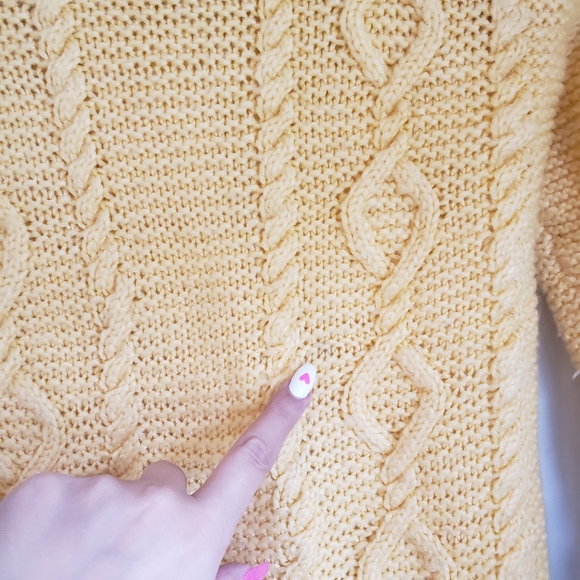 Vintage Handmade Knit Yellow Toddler Sweater Baby 80s 90s 2T Cottagecore Knit - Picture 4 of 6